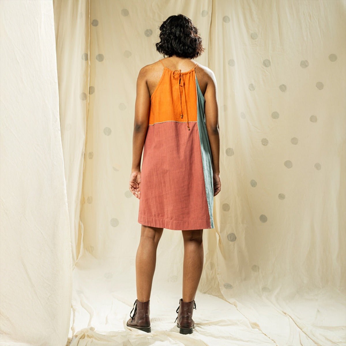 Burnt Orange Color Blocked Sleeveless Dress | Verified Sustainable by Brown Living™