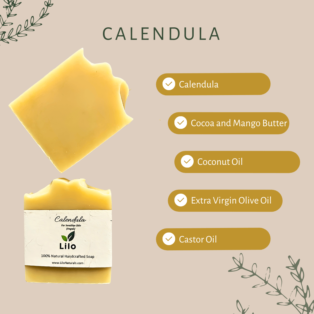 Calendula Bar Soap for Sensitive Skin with Cocoa & Mango Butter – Body Soap on Brown Living™. SKU: S10012. Img 2.