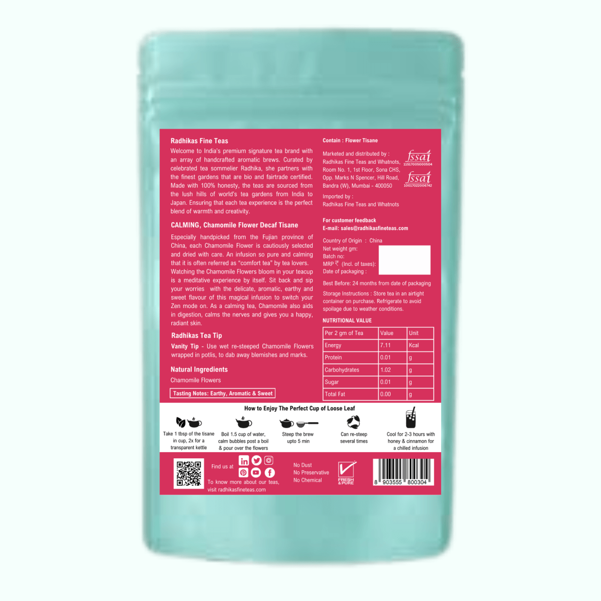 CALMING Chamomile Flower Decaf Tisane - A Tea for Sleep and Serenity – Tea by Radhikas Fine Teas and Whatnots available on Brown Living™. . SKU: 224 - 13911 - 8903555800304. Img 6.