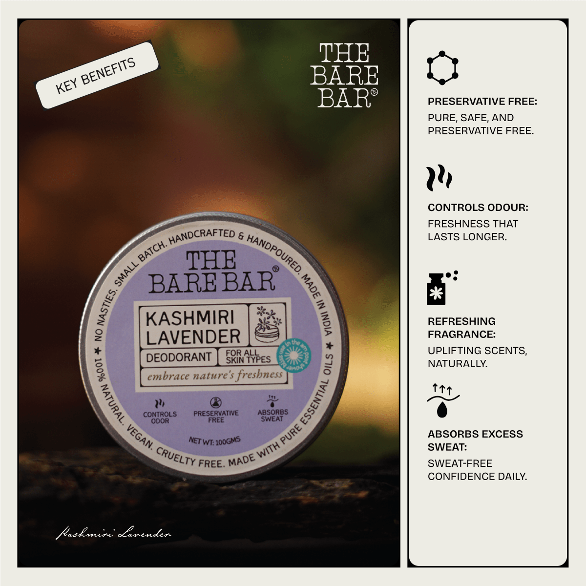 Calming Kashmiri Lavender Deodorant with Natural Oils – Deodorant on Brown Living™. SKU: 8904448007602. Img 5.