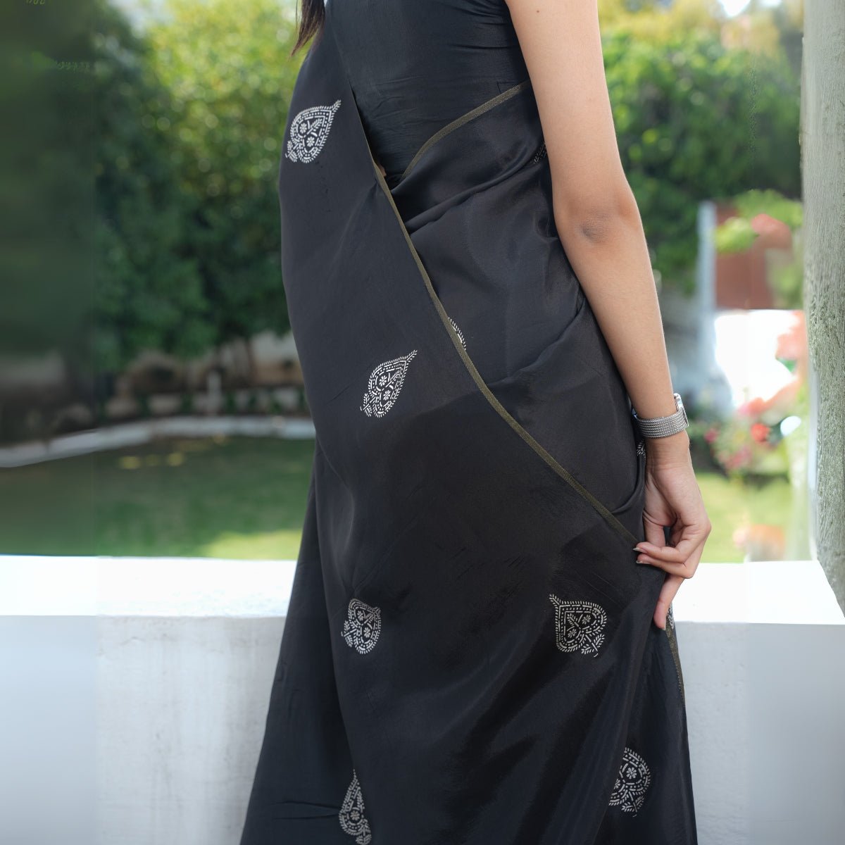Chandi Ki Saree - Black Silver Butta Silk Saree | Verified Sustainable by Brown Living™