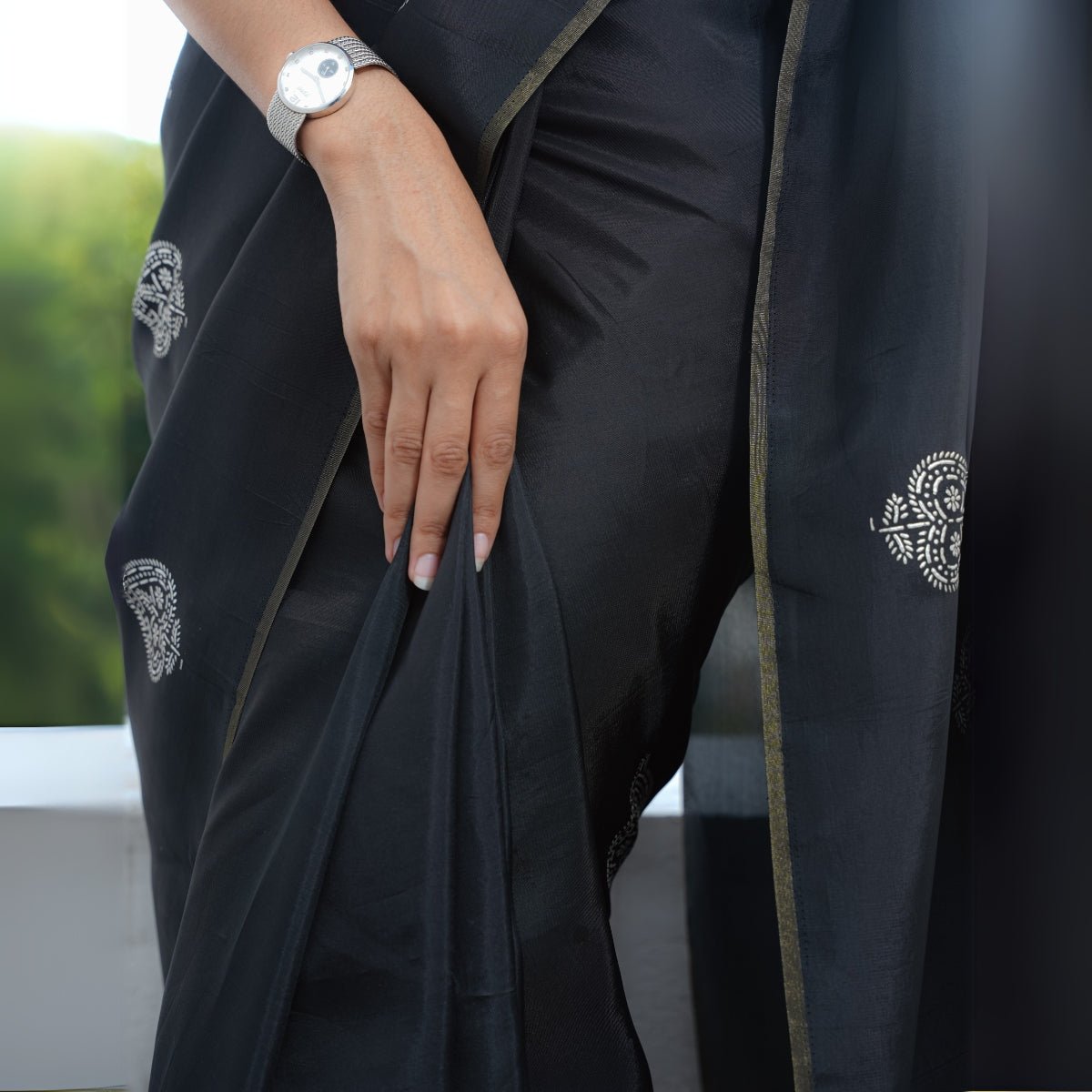 Chandi Ki Saree - Black Silver Butta Silk Saree | Verified Sustainable by Brown Living™