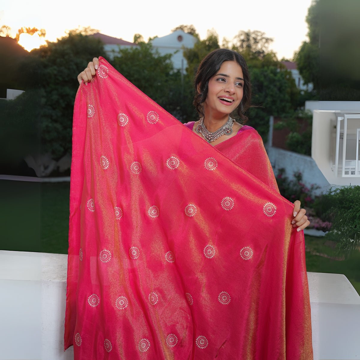 Scarlet Real Silver Saree in Tissue Silk – Womens Saree by October available on Brown Living™. . SKU: SR - SL/CS001 - MG. Img 2.