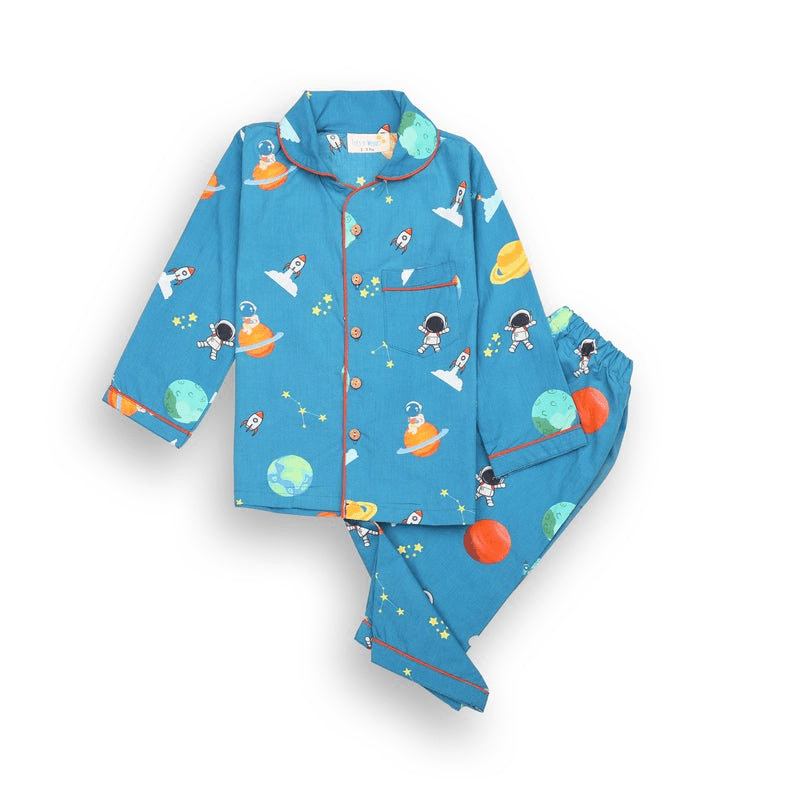 100% Cotton Cosmic Cuddles Kids Collar Night Suit Set – Kids Nightwear on Brown Living™. SKU: CCD23K1. Img 1.