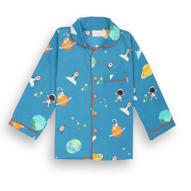 Cosmic Cuddles Unisex Kids Cotton Night Suit, Collar Pajama Set | Verified Sustainable by Brown Living™