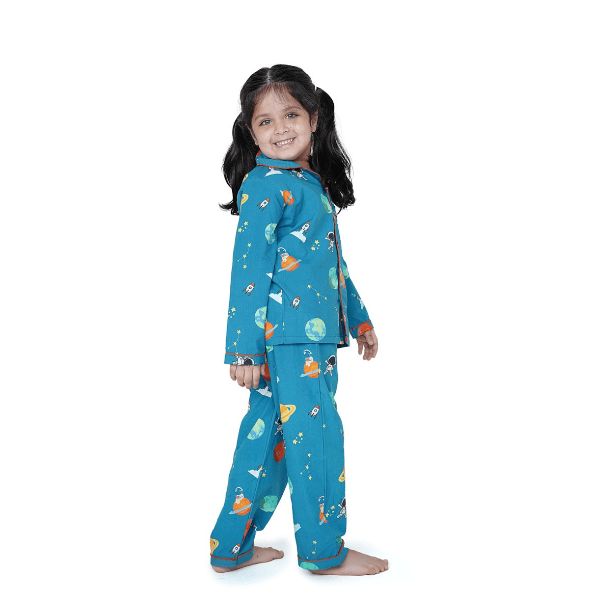 100% Cotton Cosmic Cuddles Kids Collar Night Suit Set – Kids Nightwear on Brown Living™. SKU: CCD23K1. Img 3.