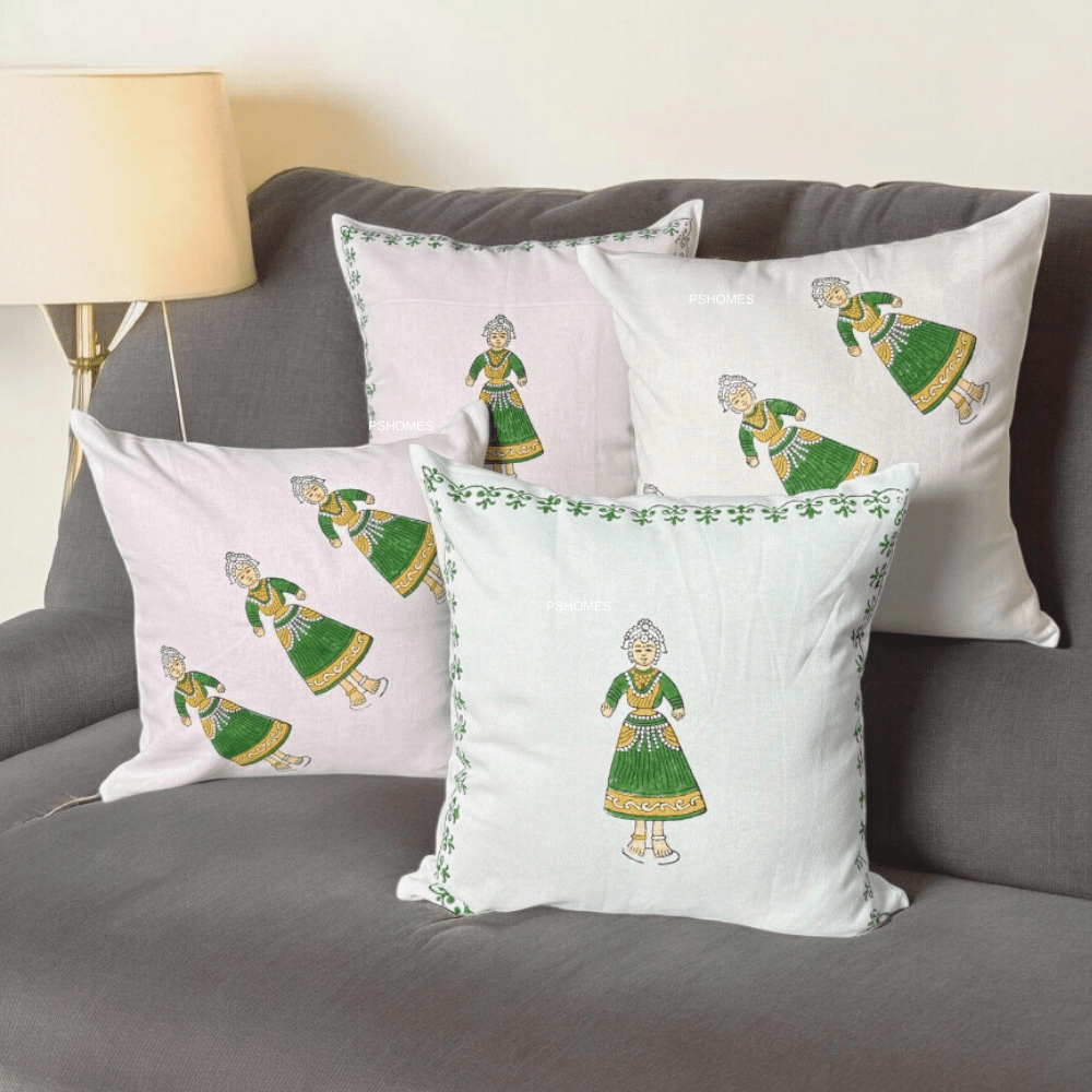 Cotton Cushion Cover - Traditional Doll Print - Set of 4 | Verified Sustainable by Brown Living™