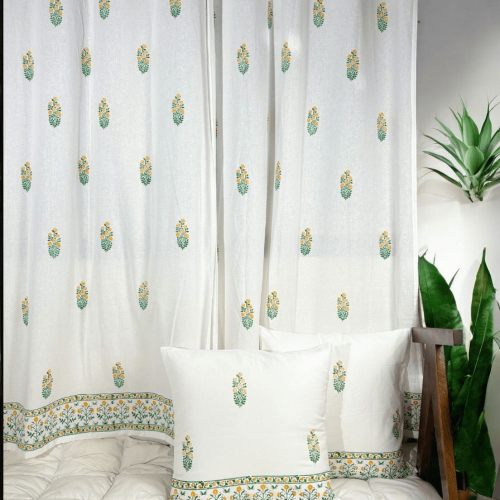 Cotton Handblock Cushion Covers Set of 2 – 24x24 – White & Durable – Covers & Inserts on Brown Living™. SKU: CUSMUGHAL24X24SET2. Img 4.