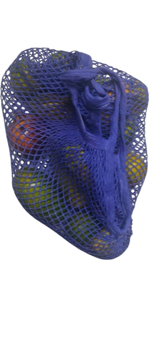 Cotton Refrigerator Mesh Bags - Set of 3 – Fridge Vegetable Bags by ONEarth available on Brown Living™. 2 handle bag purple. SKU: OEP912. Img 3.