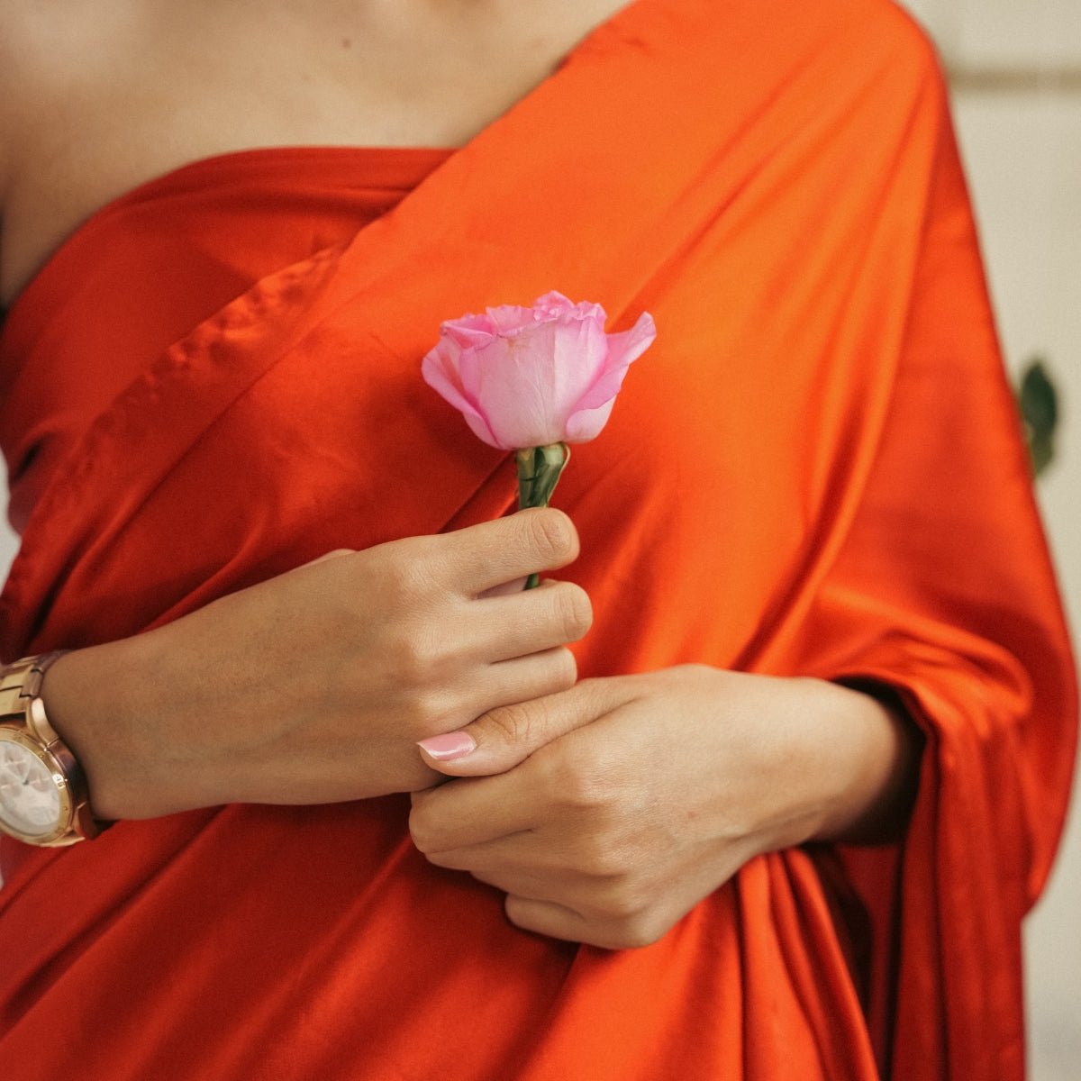 Crimson Clay Organic Satin Saree | Verified Sustainable by Brown Living™