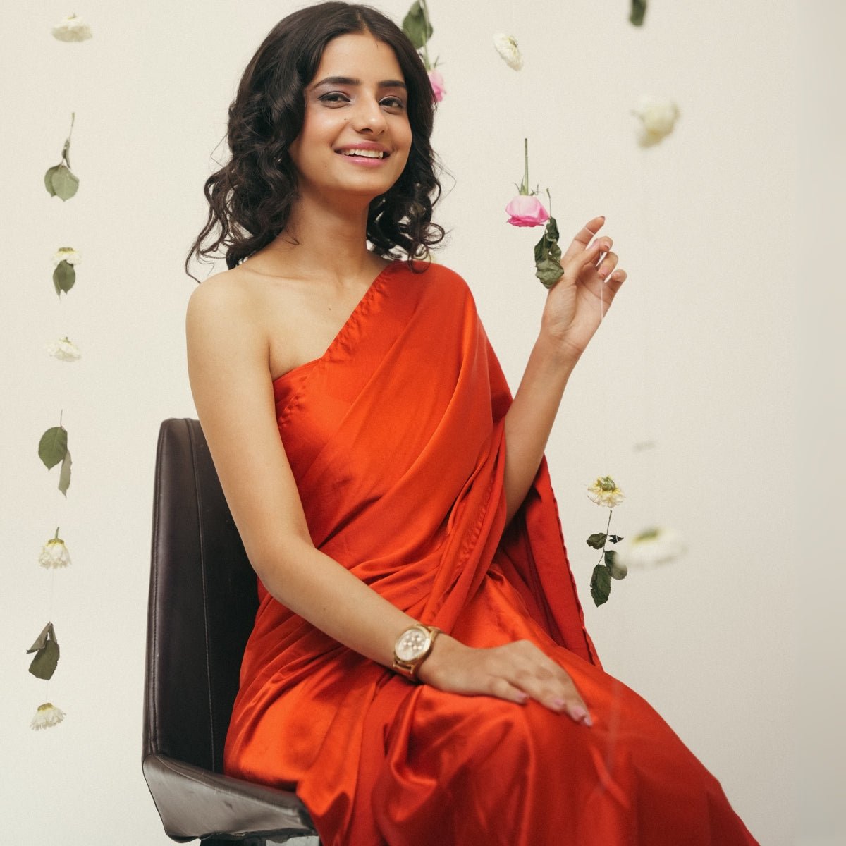 Crimson Clay Organic Satin Saree | Verified Sustainable by Brown Living™