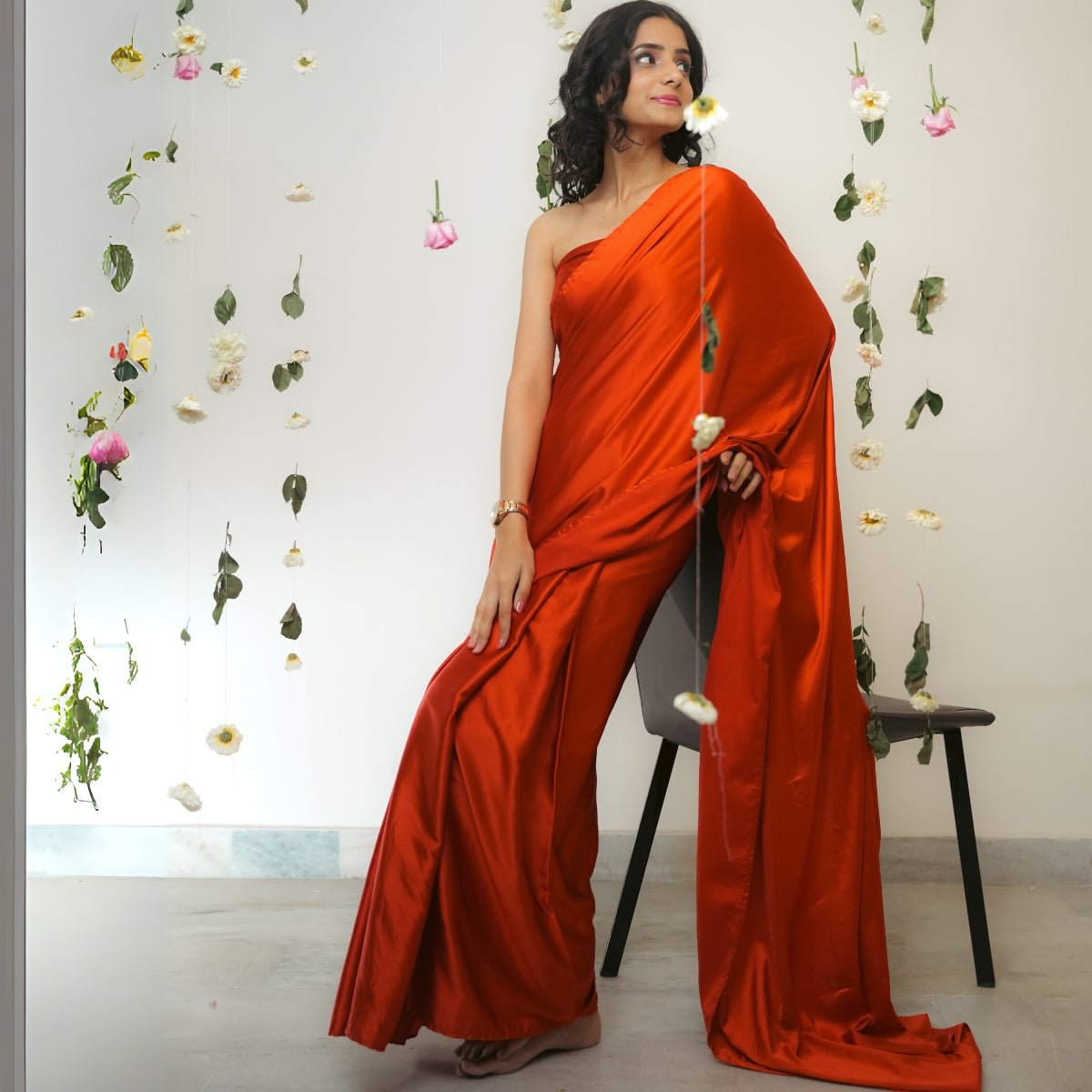 Crimson Clay Organic Satin Saree | Verified Sustainable by Brown Living™