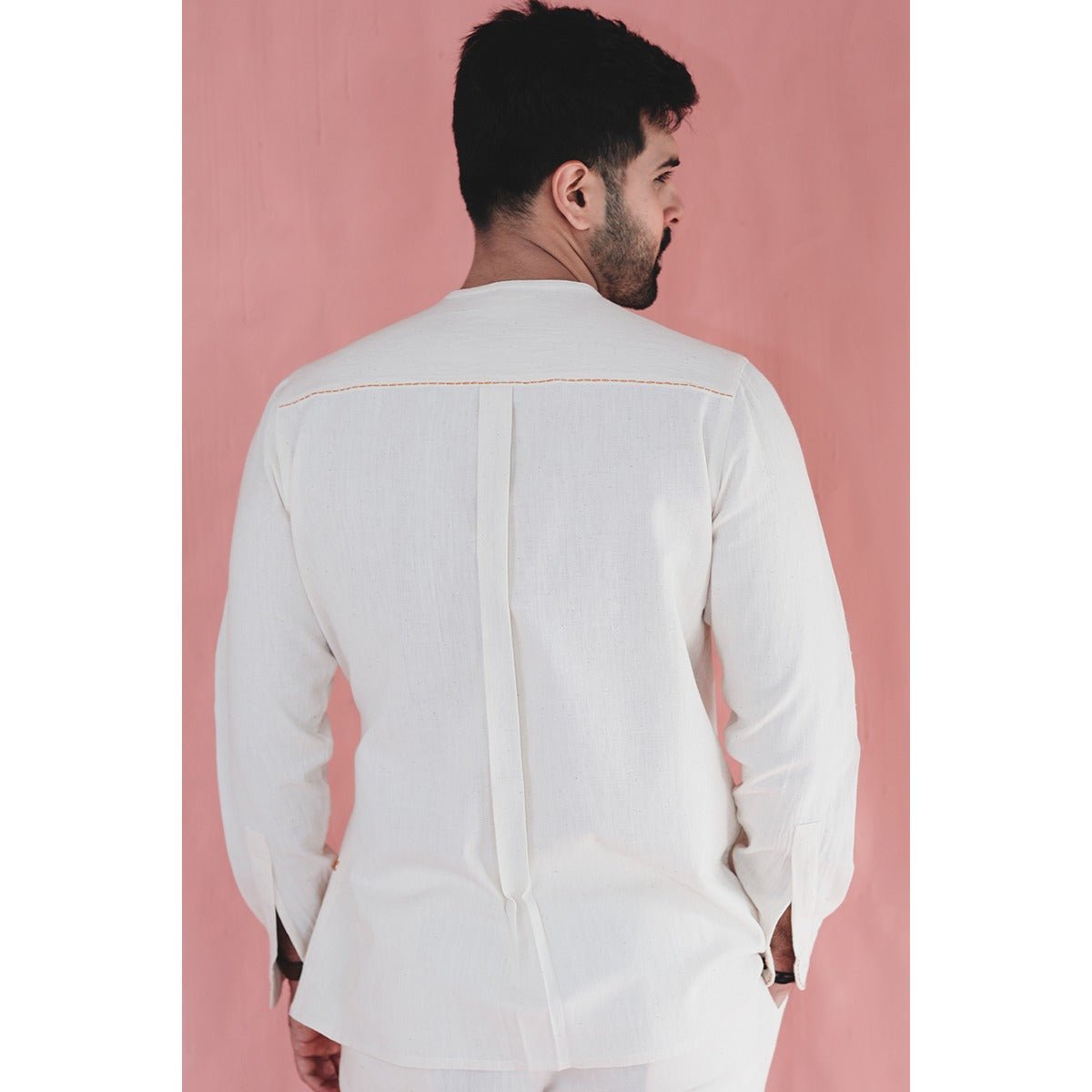 Dahlberg Khadi Shirt - Side Tie Up, Embroided Daisies – Mens Shirt on Brown Living™. SKU: DL0145XS. Img 6.