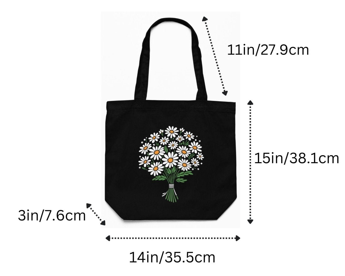 Daisy Black Canvas Tote – Zippered, Floral Design | Verified Sustainable by Brown Living™
