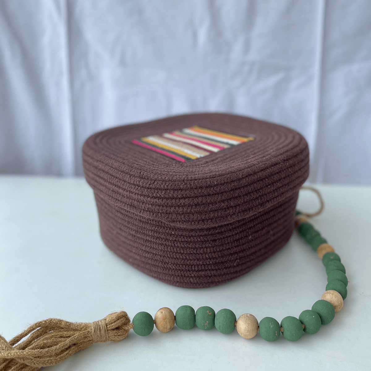 Dark Brown Square Storage Basket with Lid – Baskets & Boxes on Brown Living™. SKU: SqDBr10105. Img 5.