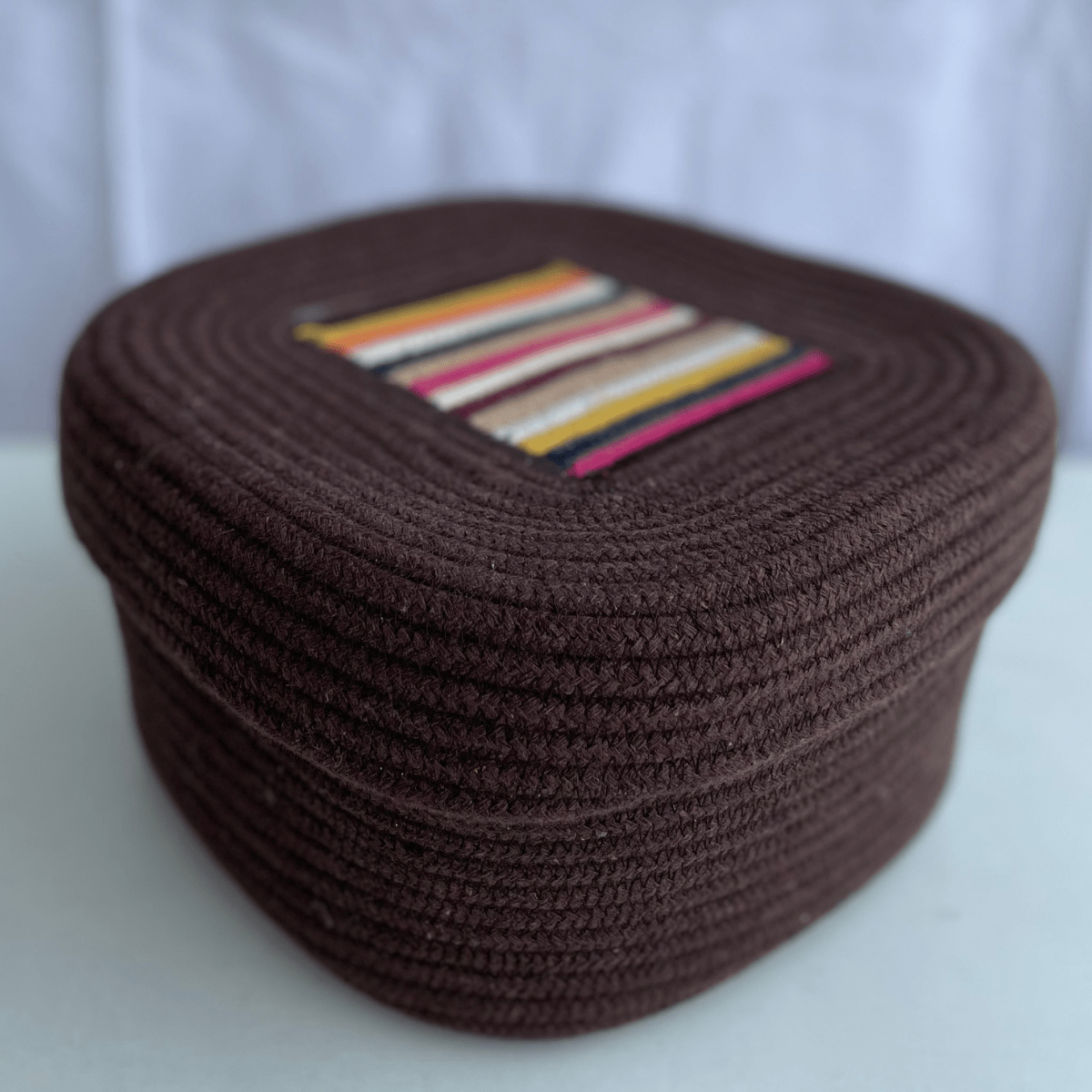 Dark Brown Square Storage Basket with Lid – Baskets & Boxes on Brown Living™. SKU: SqDBr10105. Img 1.