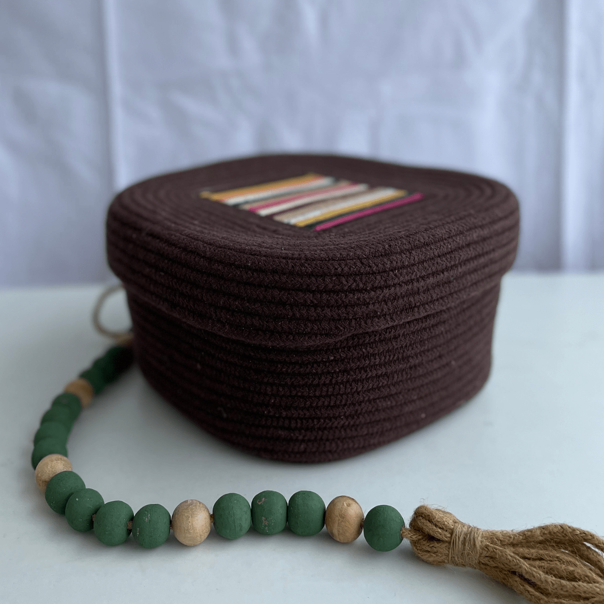 Dark Brown Square Storage Basket with Lid – Baskets & Boxes on Brown Living™. SKU: SqDBr10105. Img 4.