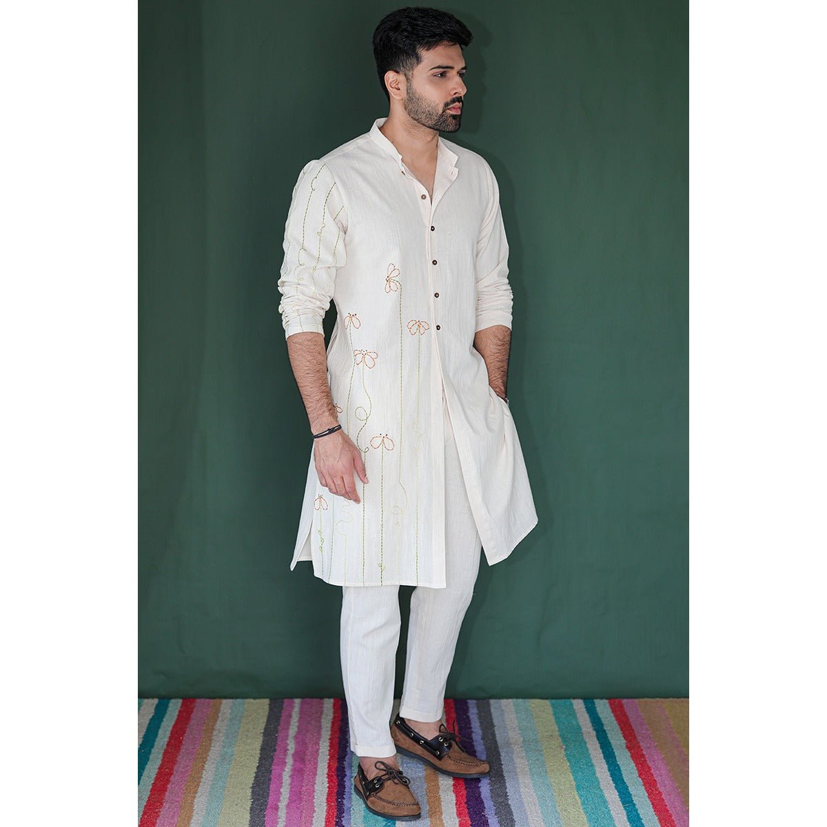 Desert Star Khadi Kurta - Mandarin Collar, Basic Sleeves – Mens Kurta on Brown Living™. SKU: DL0147XS. Img 2.