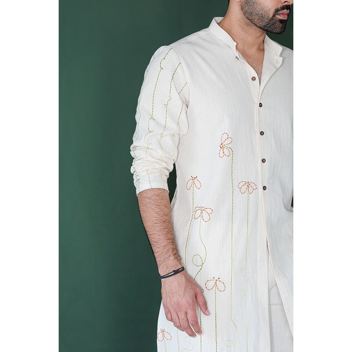 Desert Star Khadi Kurta - Mandarin Collar, Basic Sleeves – Mens Kurta on Brown Living™. SKU: DL0147XS. Img 5.