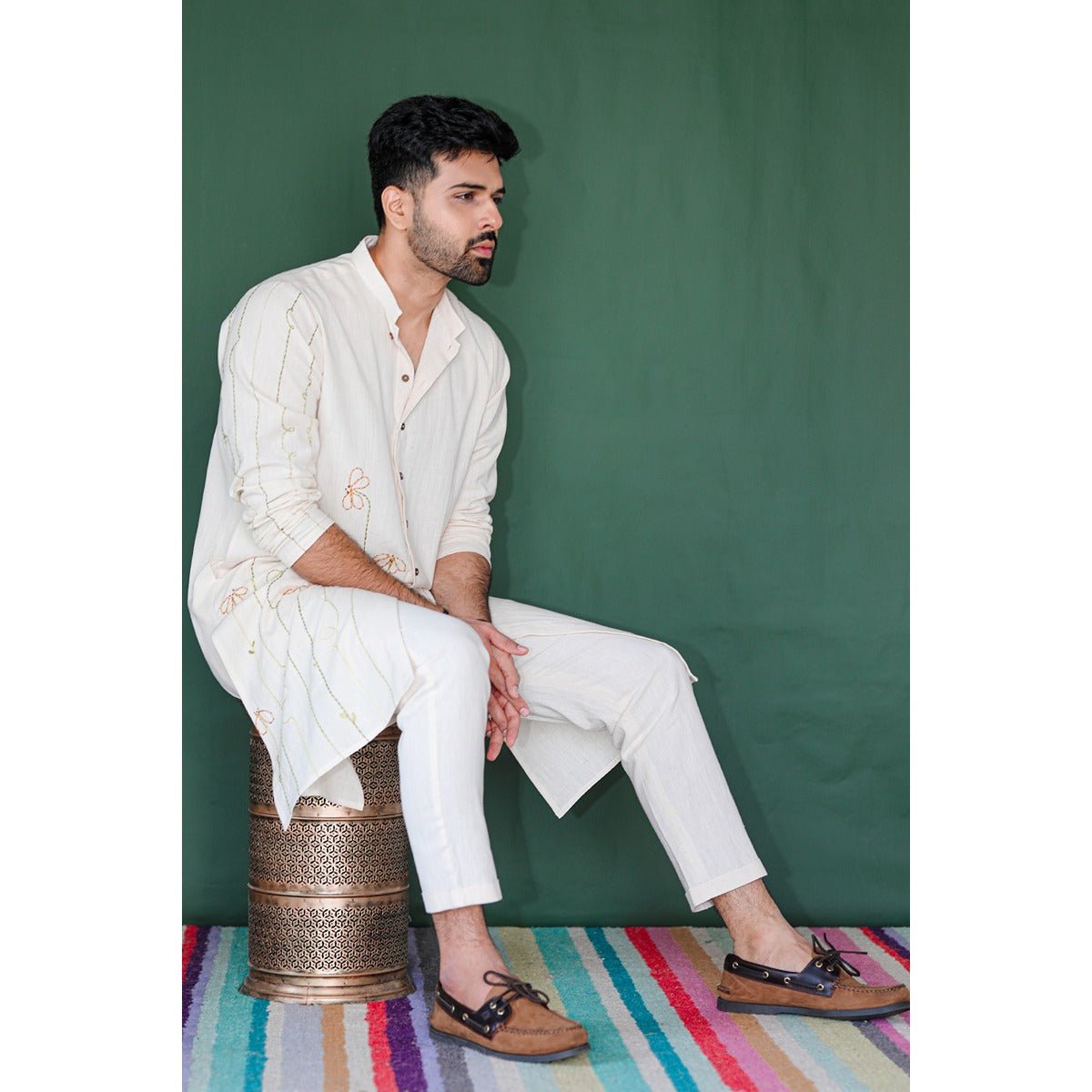 Desert Star Khadi Kurta - Mandarin Collar, Basic Sleeves – Mens Kurta on Brown Living™. SKU: DL0147XS. Img 3.