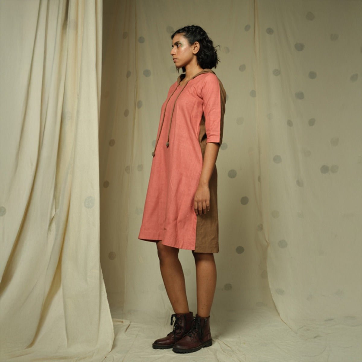 Dusty Pink Natural Fiber Organic Khadi Hoodie Dress | Verified Sustainable by Brown Living™