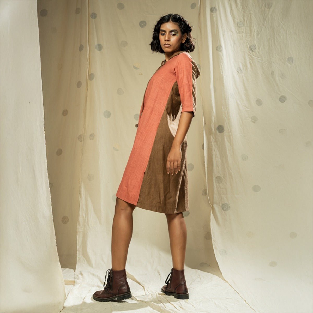 Dusty Pink Natural Fiber Organic Khadi Hoodie Dress | Verified Sustainable by Brown Living™