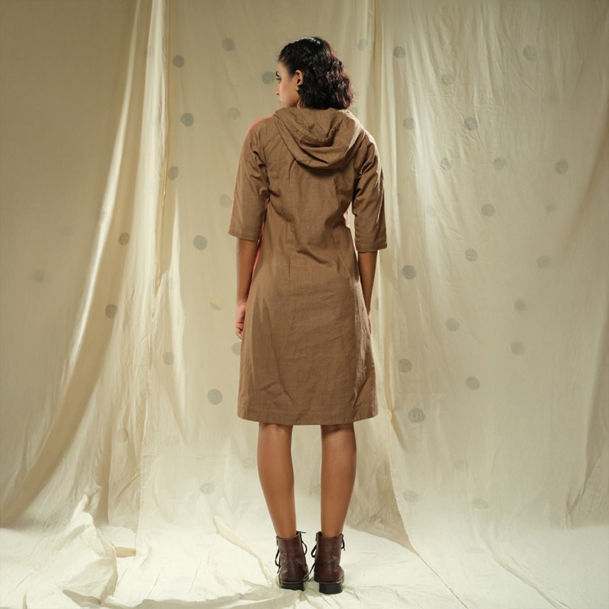 Dusty Pink Natural Fiber Organic Khadi Hoodie Dress | Verified Sustainable by Brown Living™