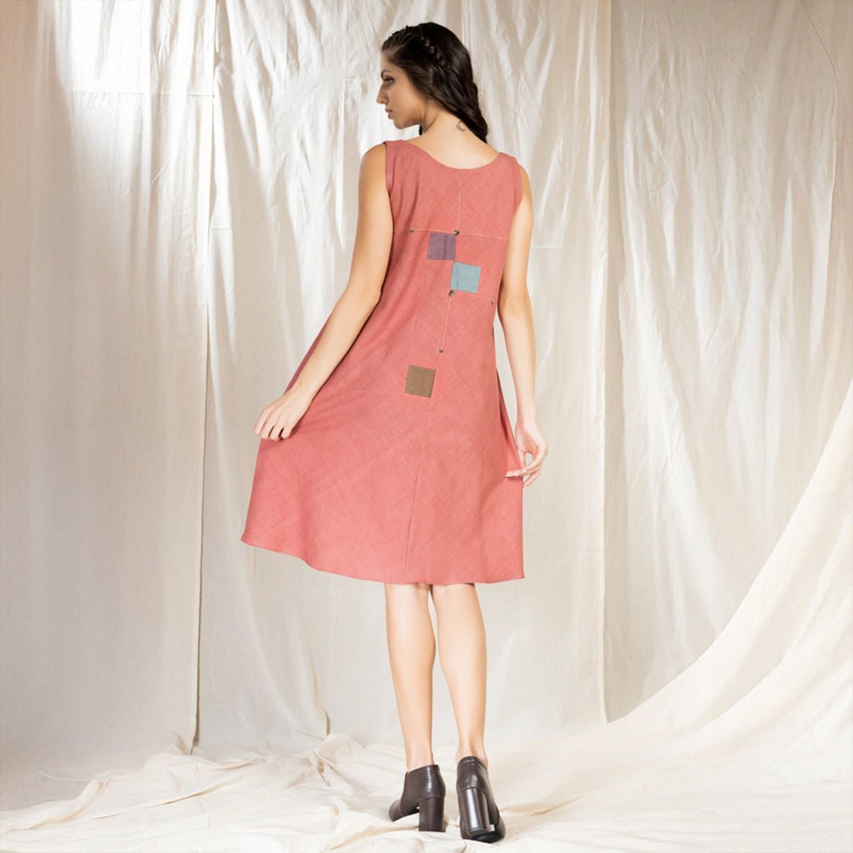 Dutsy Pink Square Symphony - Playful Sleeveless Dress | Verified Sustainable by Brown Living™