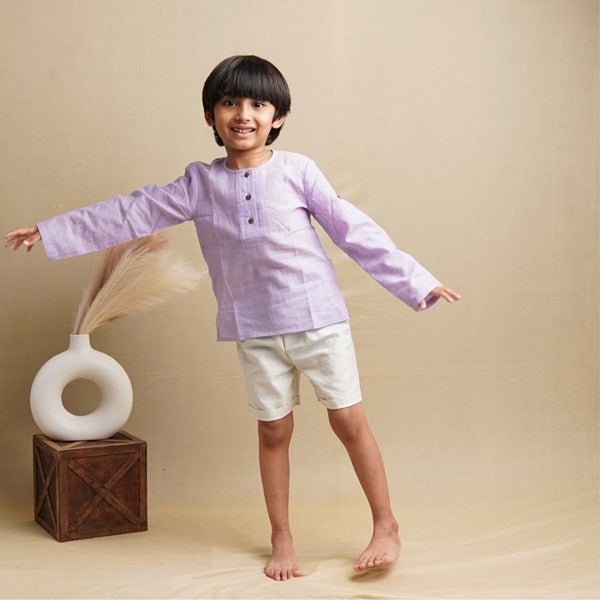 Earthy Wanderer - Full Sleeve Button - down Shirt and Shorts Set – Kids Daywear Sets on Brown Living™. SKU: SCBSA - 01. Img 2.