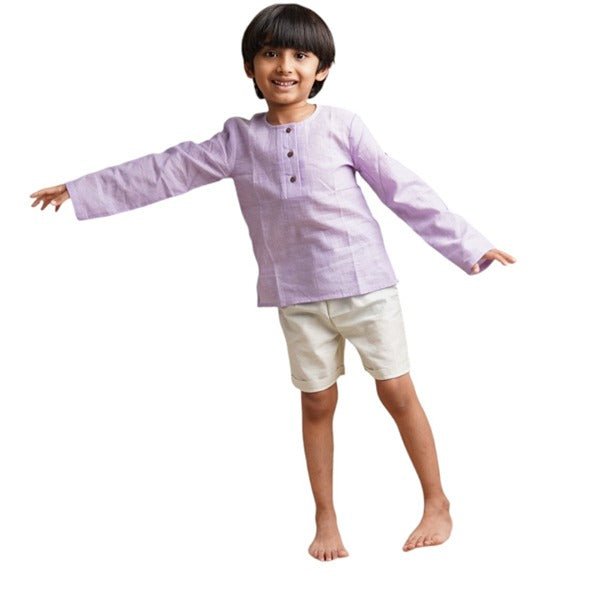 Earthy Wanderer - Full Sleeve Button - down Shirt and Shorts Set – Kids Daywear Sets on Brown Living™. SKU: SCBSA - 01. Img 4.