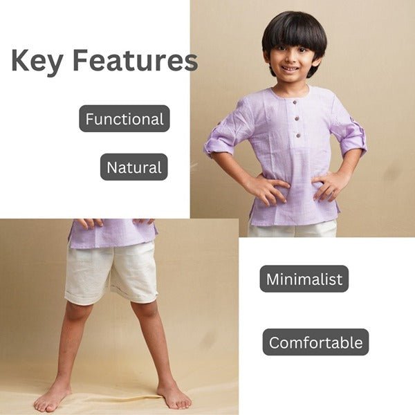 Earthy Wanderer - Full Sleeve Button - down Shirt and Shorts Set – Kids Daywear Sets on Brown Living™. SKU: SCBSA - 01. Img 5.