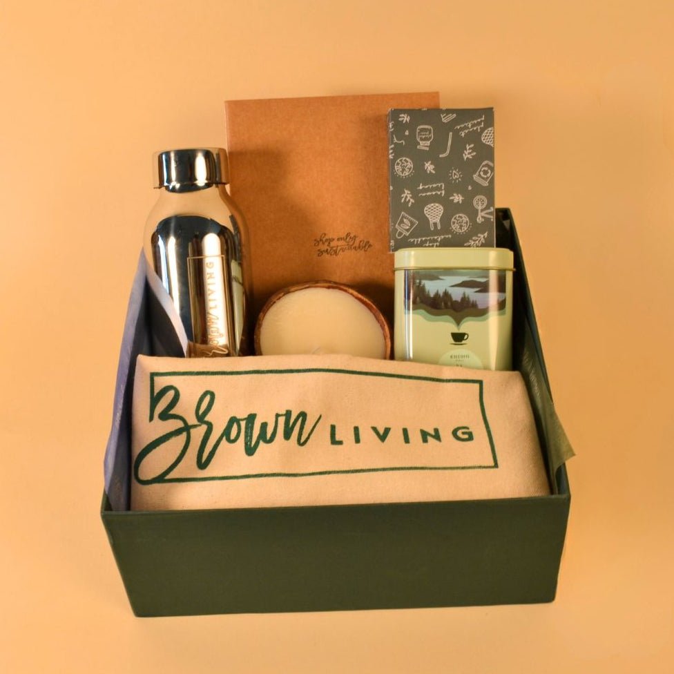 Eco - Friendly Wellness Hamper: Tote Bag, Tea, Candles & More – Gift Giving on Brown Living™. SKU: BL_EWH_TTCBB. Img 4.