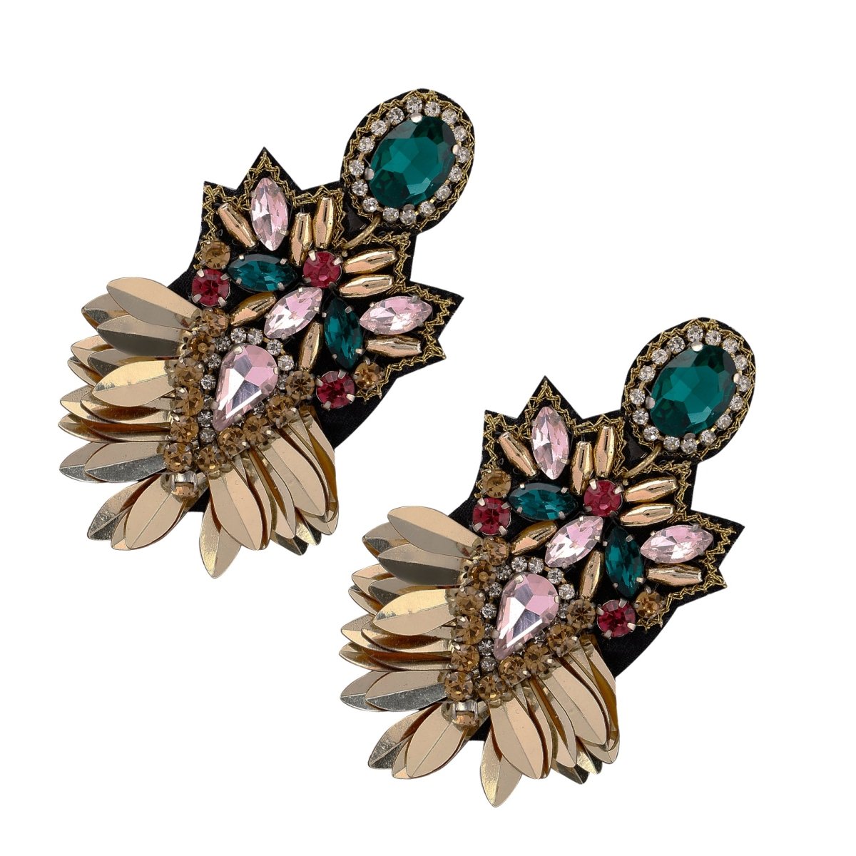 Elegant Gold - Tone Earrings with Crystals and Gems – Womens Earrings on Brown Living™. SKU: ANGE - EARRING. Img 3.