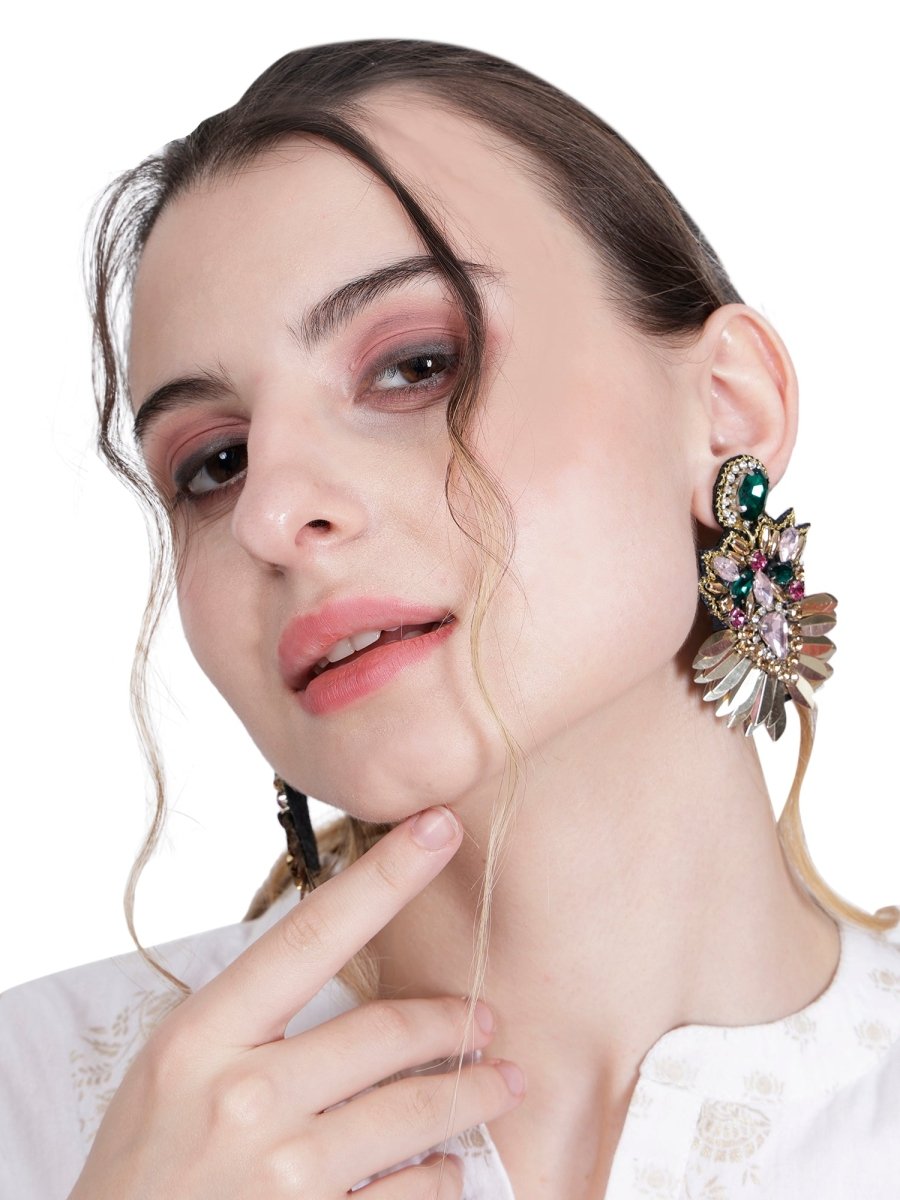 Elegant Gold - Tone Earrings with Crystals and Gems – Womens Earrings on Brown Living™. SKU: ANGE - EARRING. Img 2.