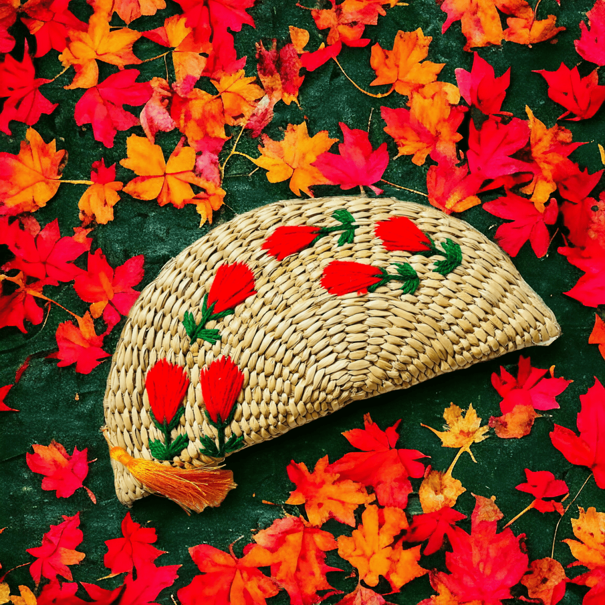 Ethnic Red Purse – Handwoven Kauna Grass | Verified Sustainable by Brown Living™