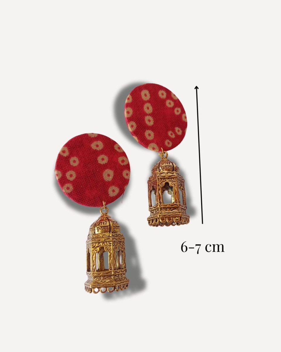 Festive Red Bandhani Jhumkas – Womens earrings by The serene by Rainvas available on Brown Living™. . SKU: RVS - SER - EAR - 08. Img 5.