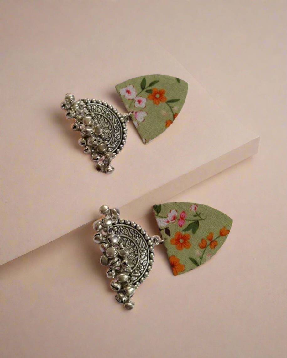 Floral Green Elegant Fabric Earrings – Womens earrings by The serene by Rainvas available on Brown Living™. . SKU: RVS - SER - EAR - 107. Img 3.