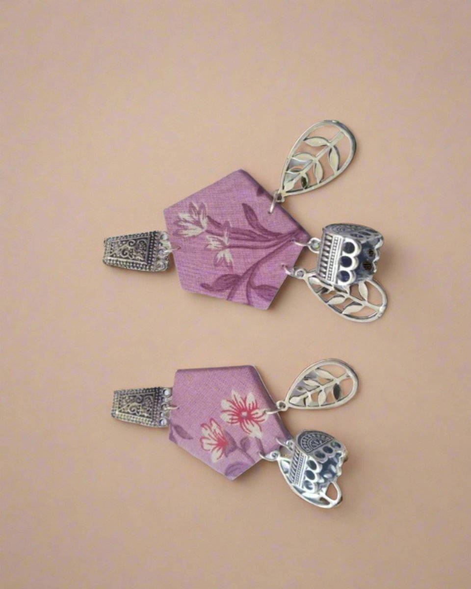 Floral Print Earrings in Purple for Everyday Artistry – Womens earrings by The serene by Rainvas available on Brown Living™. . SKU: RVS - SER - EAR - 91. Img 3.