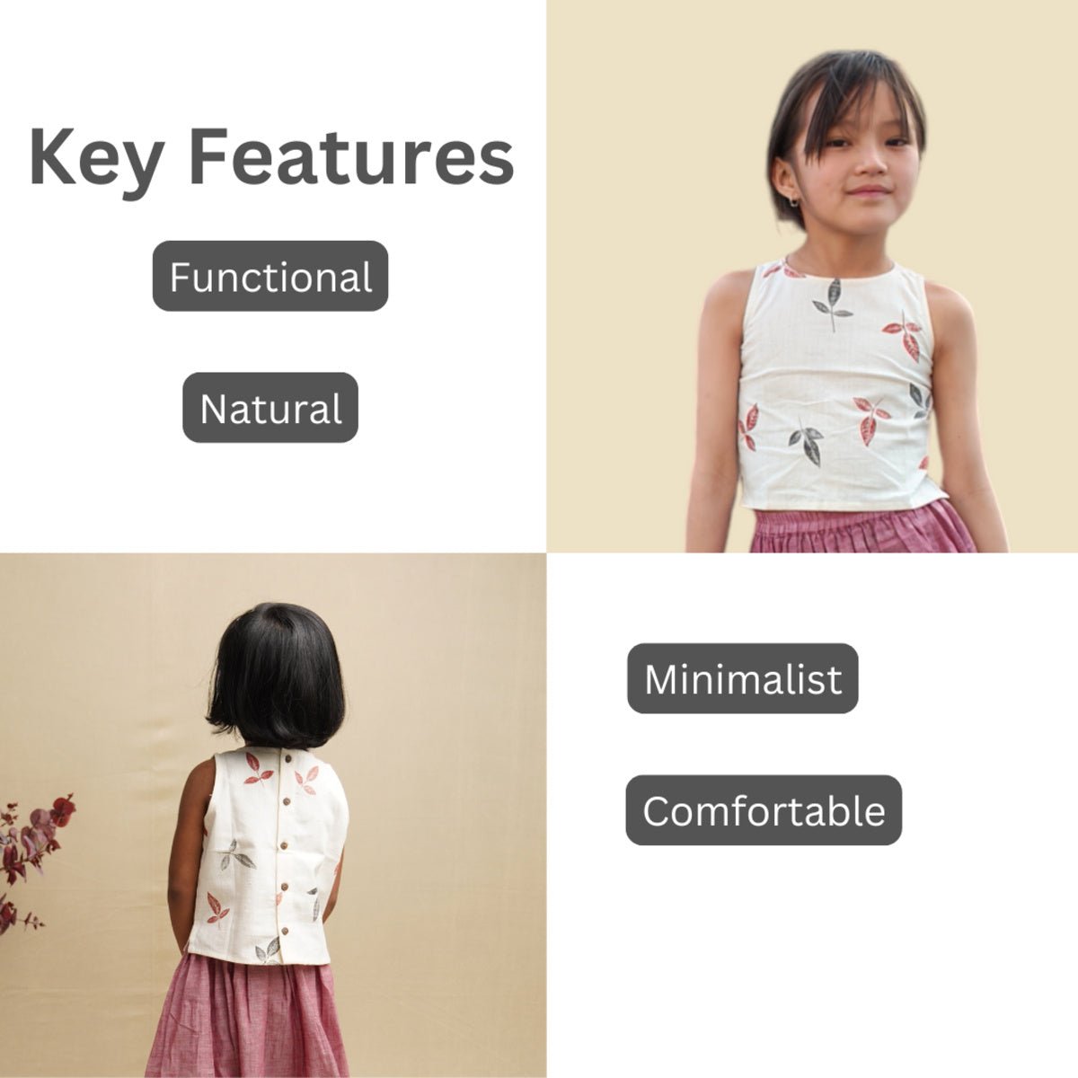 Floral Whirl Top - Pure Cotton Crop Top for Girls – Kids Tops on Brown Living™. SKU: BL - GBCT - 3 - 4. Img 3.