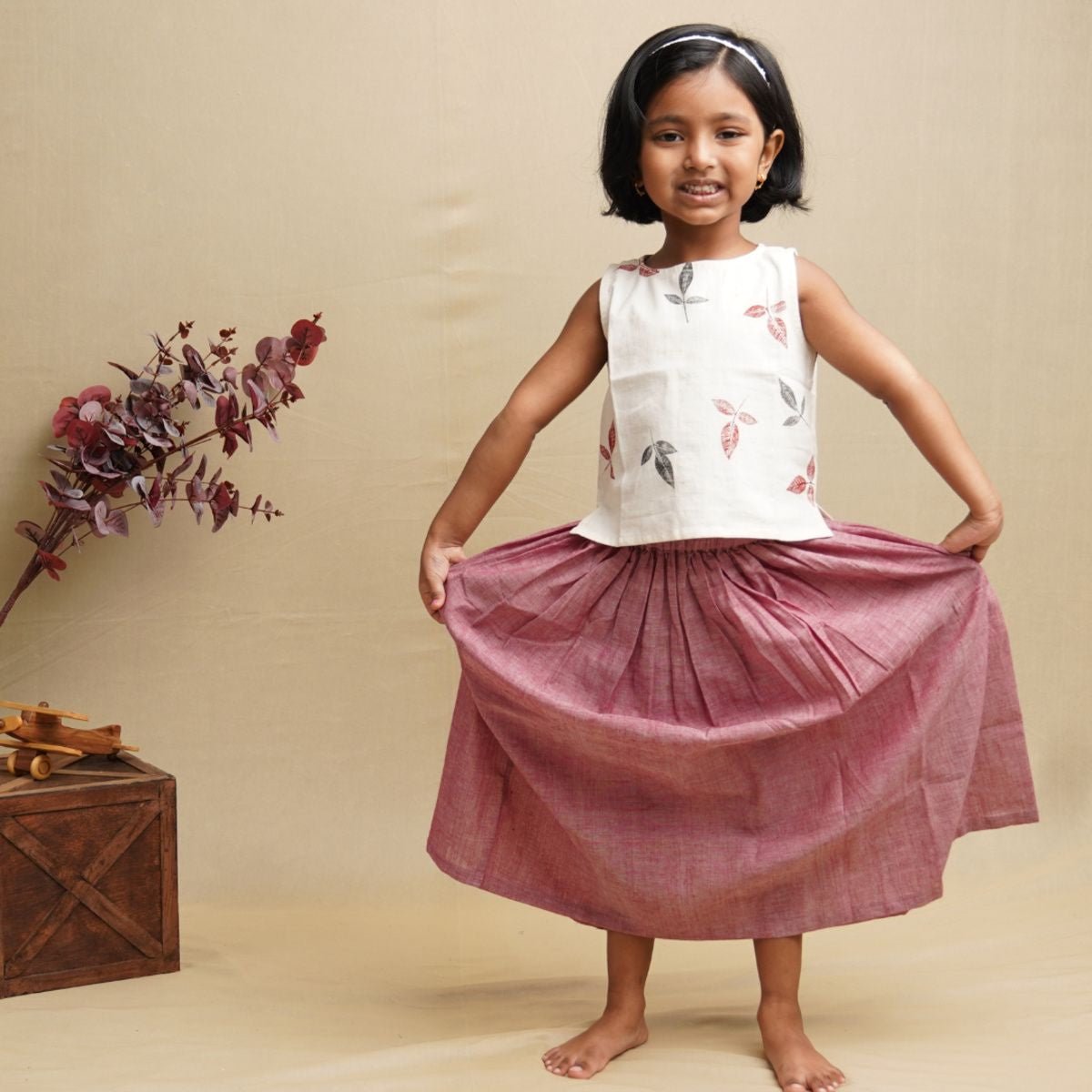 Floral Whirl Top - Pure Cotton Crop Top for Girls – Kids Tops on Brown Living™. SKU: BL - GBCT - 3 - 4. Img 4.