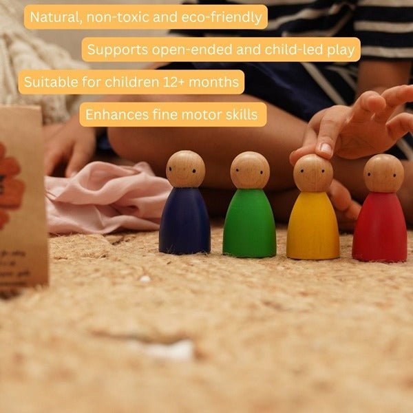 Friends - Set of Four Wooden Peg Dolls – Role & Pretend Play Toys by Saha available on Brown Living™. . SKU: STPD - 01. Img 11.
