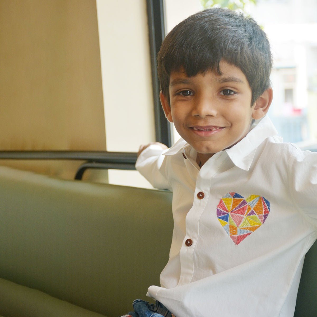 Geometric Heart Embroidered Shirt - White | Verified Sustainable by Brown Living™