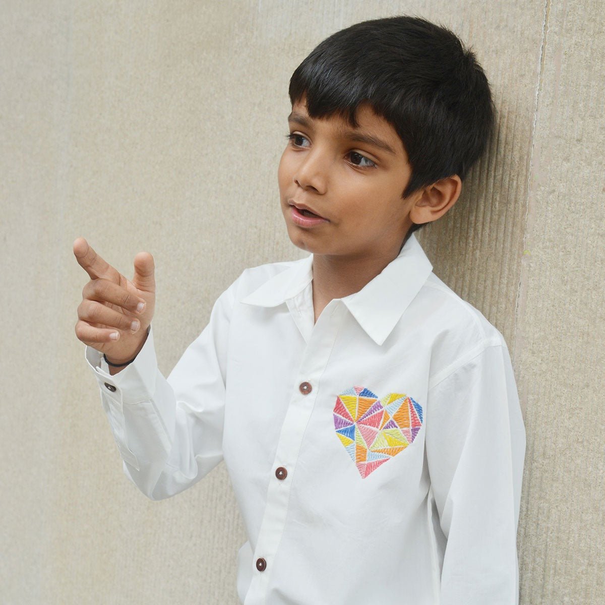 Geometric Heart Embroidered Shirt - White | Verified Sustainable by Brown Living™