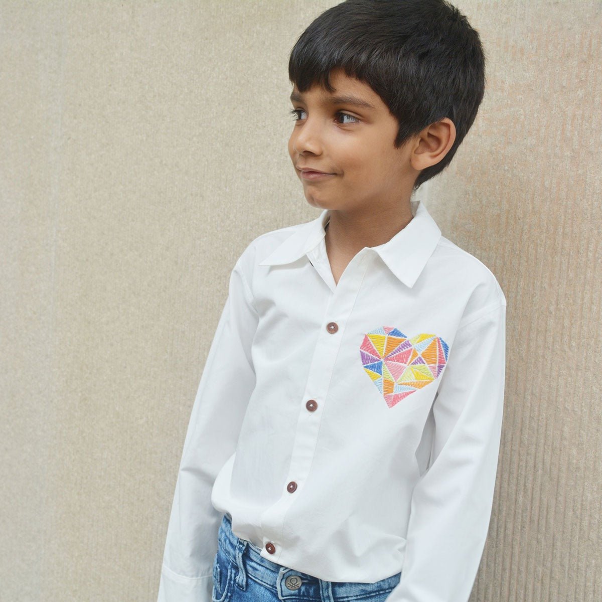 Geometric Heart Embroidered Shirt - White | Verified Sustainable by Brown Living™