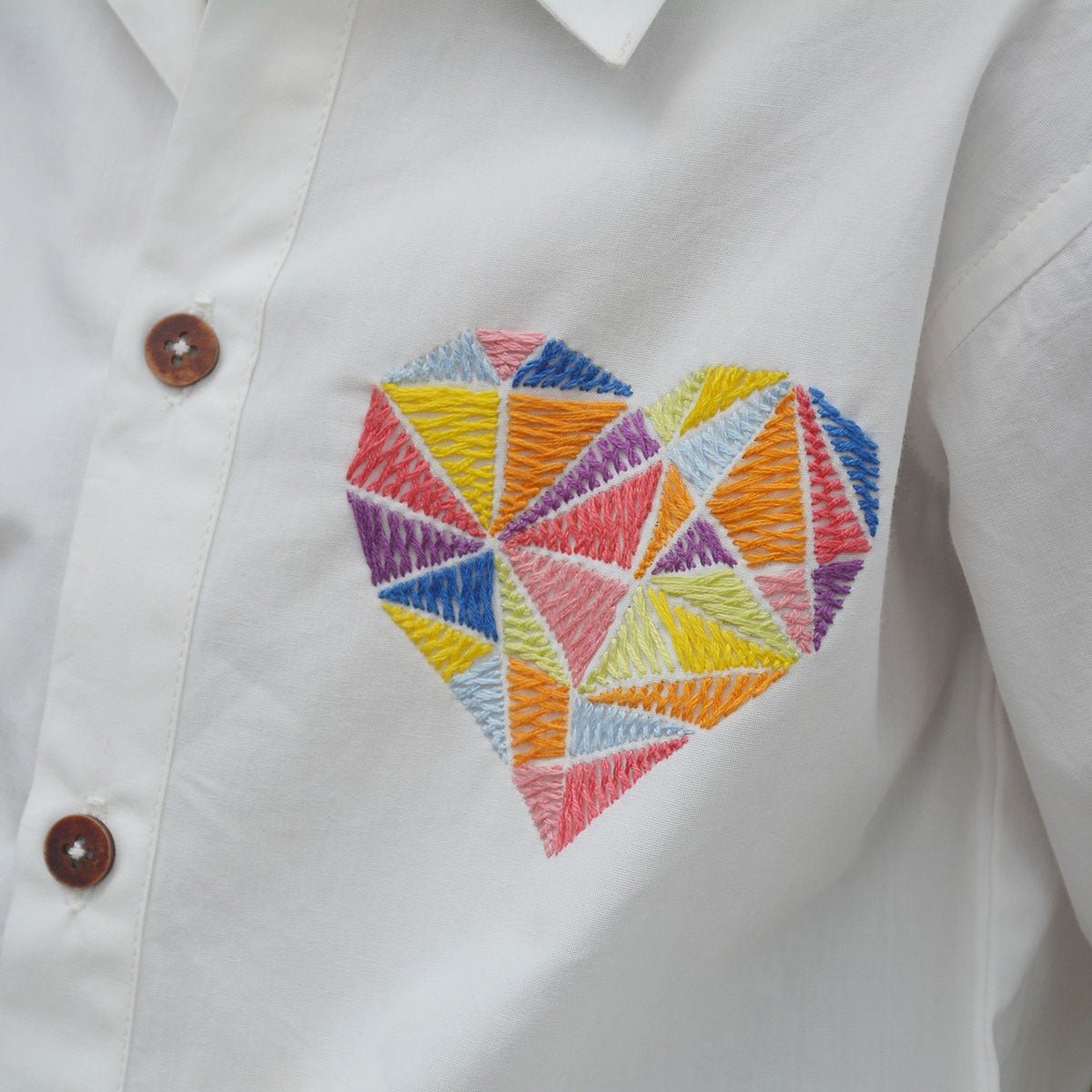 Geometric Heart Embroidered Shirt - White | Verified Sustainable by Brown Living™