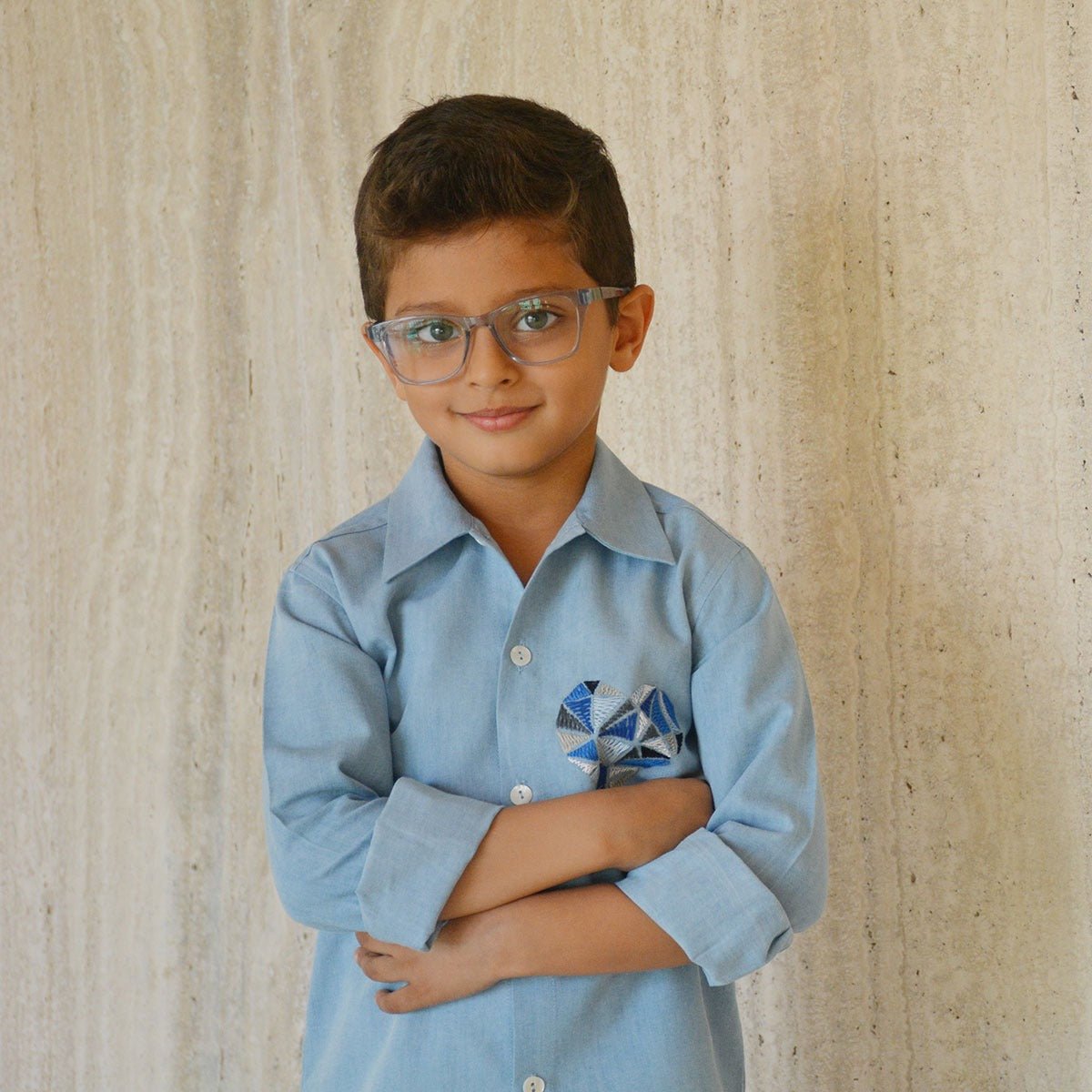 Geomtetric Heart Embroidered Denim Shirt | Verified Sustainable by Brown Living™