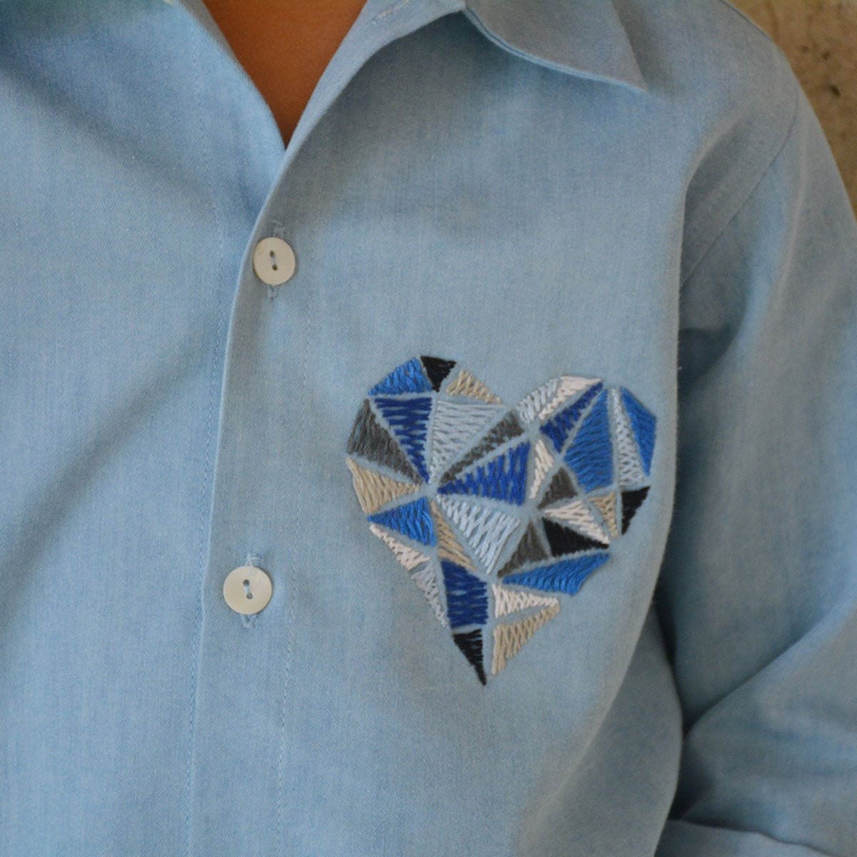 Geomtetric Heart Embroidered Denim Shirt | Verified Sustainable by Brown Living™