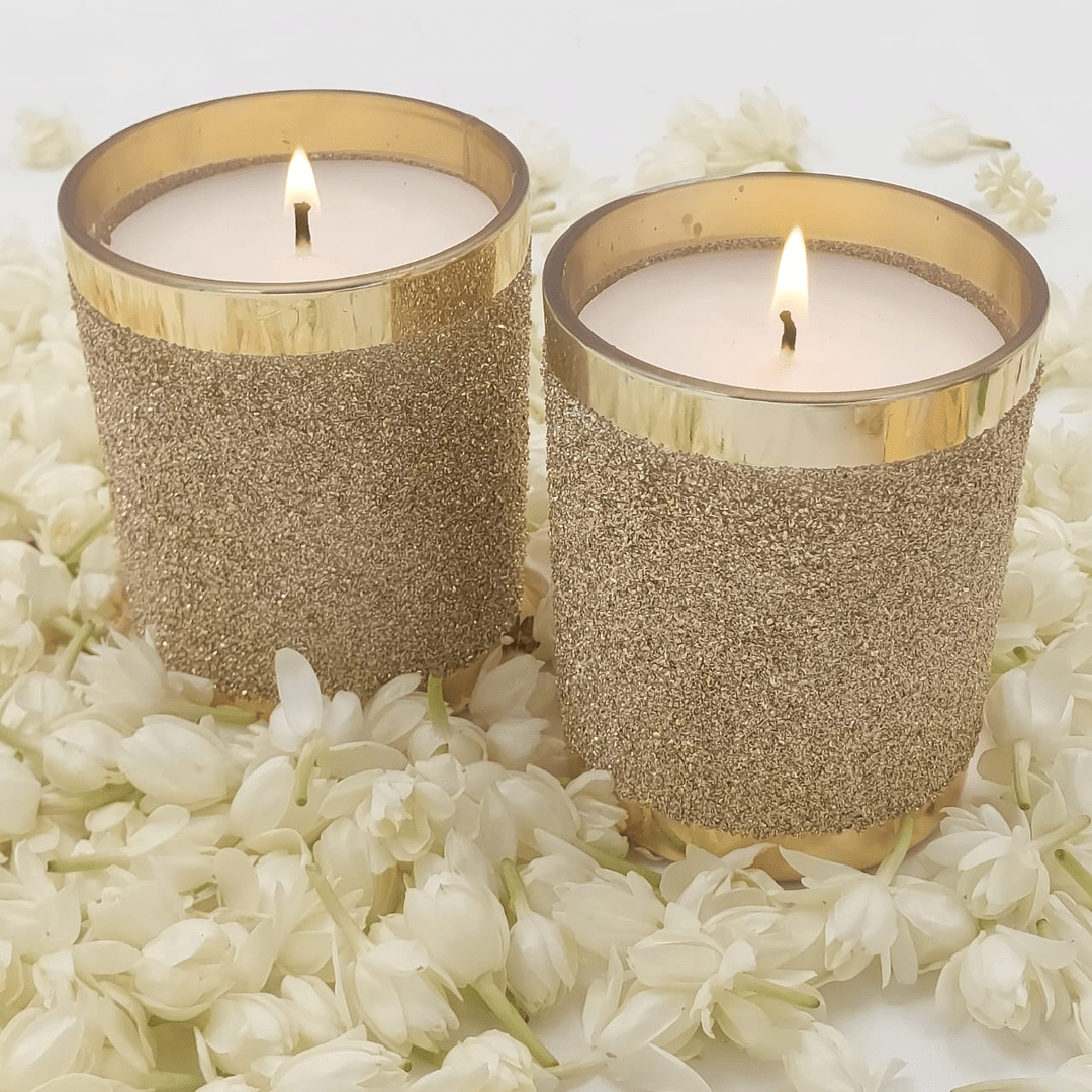 Golden Glass Candles with Shimmer Finish - Set of 2 | Verified Sustainable by Brown Living™