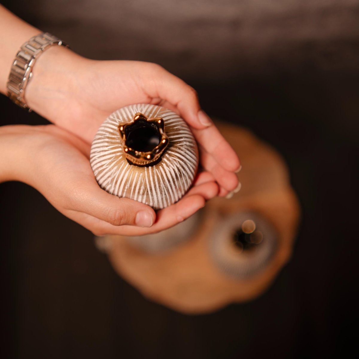 Golden Pomegranate Glory - Luxury Decor Vase Set of 3 – Vases on Brown Living™. SKU: v - 331. Img 6.