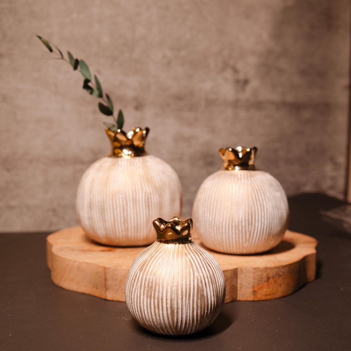 Golden Pomegranate Glory - Luxury Decor Vase Set of 3 – Vases on Brown Living™. SKU: v - 331. Img 5.